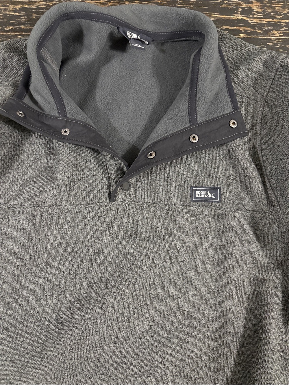 Eddie Bauer Charcoal Heather Snap-Placket Fleece Pullover